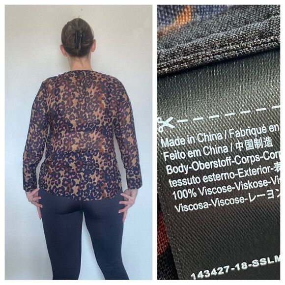 Scotch & Soda Leopard Blouse Navy Taupe Pink Small Chic - Picture 6 of 13